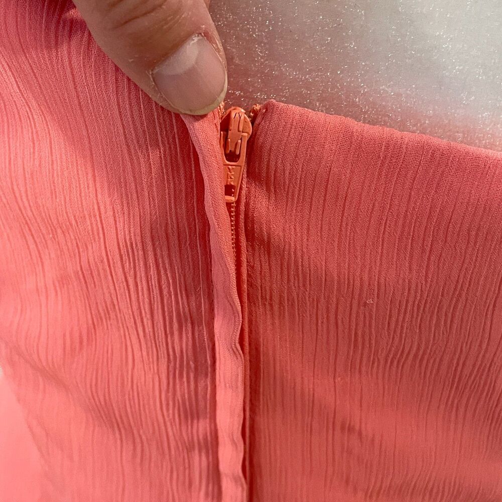 ~ Angelina Faccenda 10 peach 1-shoulder ruffle cocktail dress light flowy sheath - Picture 10 of 14